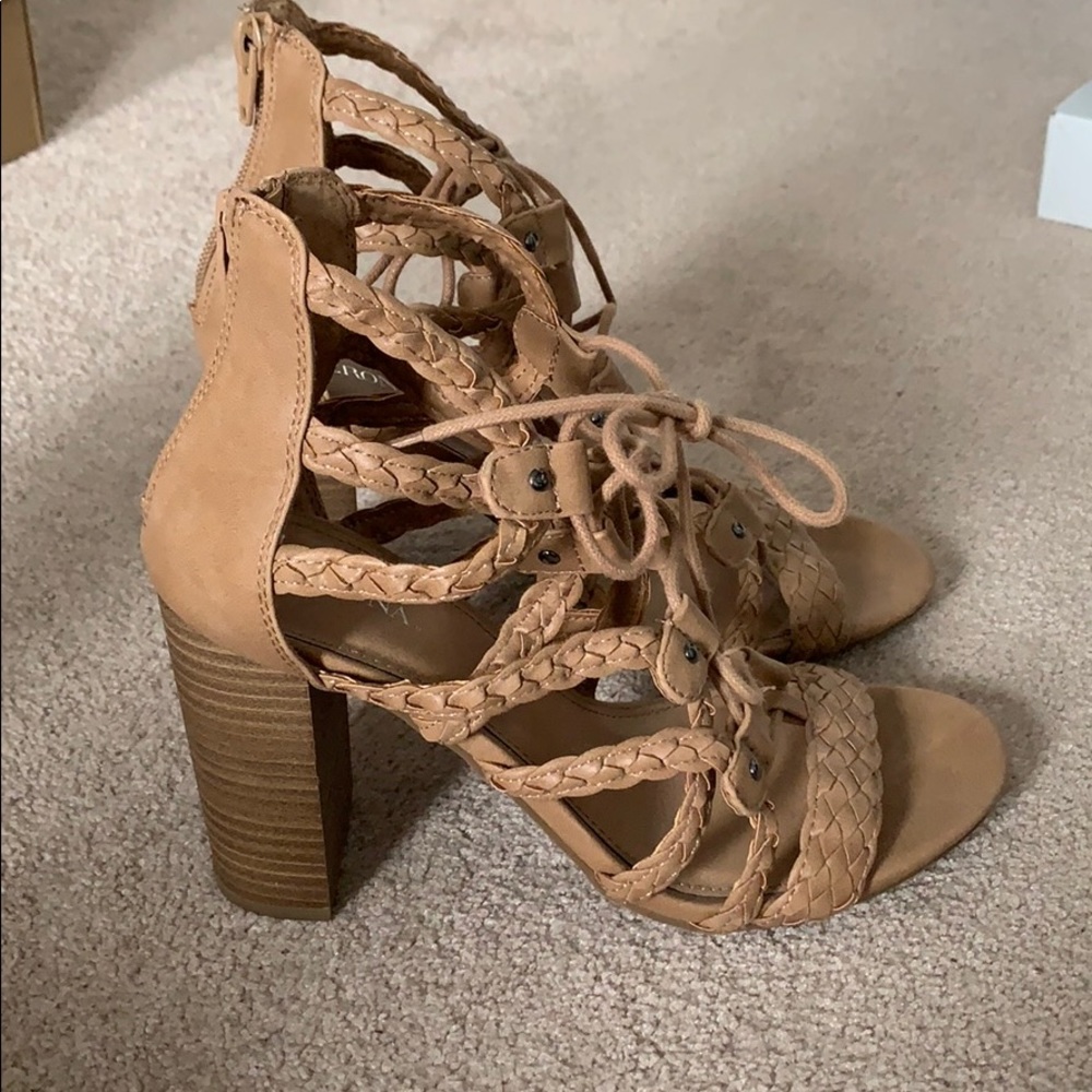 Lace up tan cork heels size 8